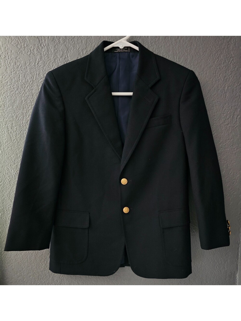 Nordstrom Boys Navy Blue Blazer Jacket Lined 40% Wool Size 12 Regular 2 Buttons